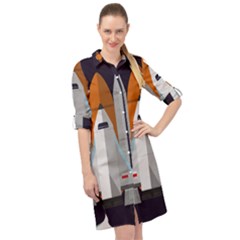 Rocket Space Universe Spaceship Long Sleeve Mini Shirt Dress