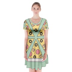 Pizza Slice Food Italian Short Sleeve V-neck Flare Dress by Pakrebo