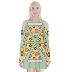 Pizza Slice Food Italian Velvet Long Sleeve Shoulder Cutout Dress by Pakrebo