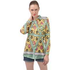 Pizza Slice Food Italian Long Sleeve Satin Shirt