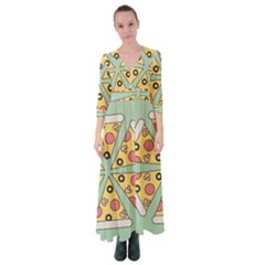 Pizza Slice Food Italian Button Up Maxi Dress