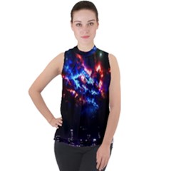 Science Fiction Sci Fi Forward Mock Neck Chiffon Sleeveless Top by Pakrebo