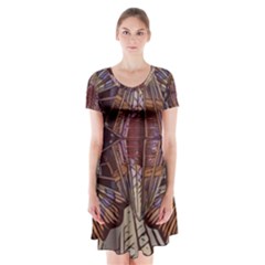 Abstract Design Backdrop Pattern Short Sleeve V-neck Flare Dress