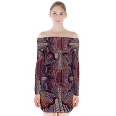 Abstract Design Backdrop Pattern Long Sleeve Off Shoulder Dress