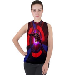 Science Fiction Cover Adventure Mock Neck Chiffon Sleeveless Top by Pakrebo