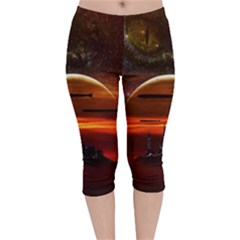 Science Fiction Digital Illustration Velvet Capri Leggings 