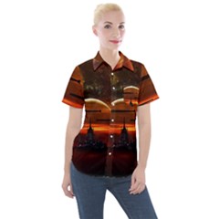 Science Fiction Digital Illustration Women s Short Sleeve Pocket Shirt