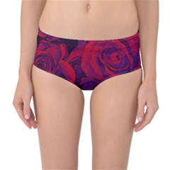 Roses Red Purple Flowers Pretty Mid-waist Bikini Bottoms by Pakrebo