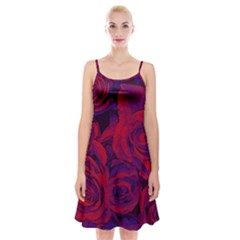 Roses Red Purple Flowers Pretty Spaghetti Strap Velvet Dress by Pakrebo