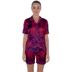 Roses Red Purple Flowers Pretty Satin Short Sleeve Pyjamas Set by Pakrebo