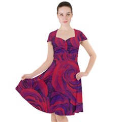 Roses Red Purple Flowers Pretty Cap Sleeve Midi Dress by Pakrebo