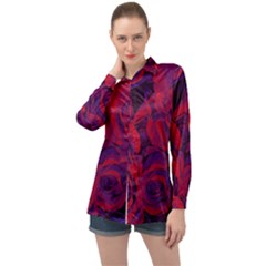 Roses Red Purple Flowers Pretty Long Sleeve Satin Shirt