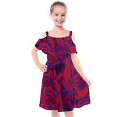 Roses Red Purple Flowers Pretty Kids  Cut Out Shoulders Chiffon Dress