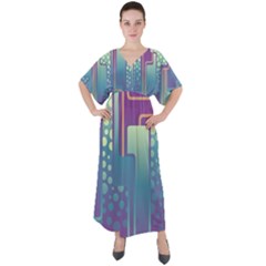 Non Seamless Pattern Background V-neck Boho Style Maxi Dress