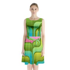 Background Color Texture Bright Sleeveless Waist Tie Chiffon Dress by Pakrebo