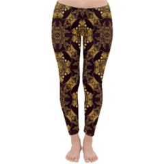 Gold Black Book Cover Ornate Classic Winter Leggings by Pakrebo