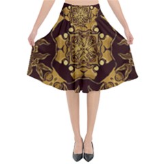 Gold Black Book Cover Ornate Flared Midi Skirt by Pakrebo