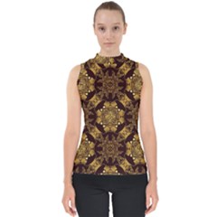 Gold Black Book Cover Ornate Mock Neck Shell Top by Pakrebo