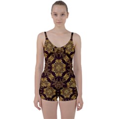 Gold Black Book Cover Ornate Tie Front Two Piece Tankini by Pakrebo