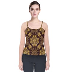 Gold Black Book Cover Ornate Velvet Spaghetti Strap Top by Pakrebo