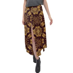 Gold Black Book Cover Ornate Velour Split Maxi Skirt