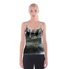 Sea Island Castle Landscape Spaghetti Strap Top by Pakrebo