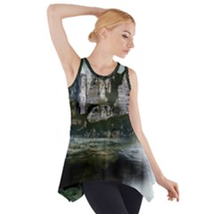 Sea Island Castle Landscape Side Drop Tank Tunic by Pakrebo