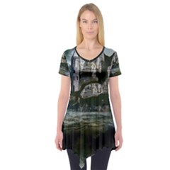 Sea Island Castle Landscape Short Sleeve Tunic  by Pakrebo