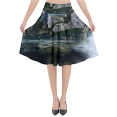 Sea Island Castle Landscape Flared Midi Skirt by Pakrebo