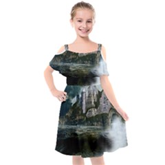 Sea Island Castle Landscape Kids  Cut Out Shoulders Chiffon Dress