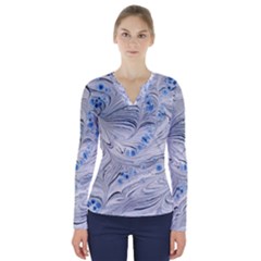 Marbled Paper Mottle Color Movement V-neck Long Sleeve Top by Pakrebo