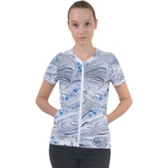 Marbled Paper Mottle Color Movement Short Sleeve Zip Up Jacket