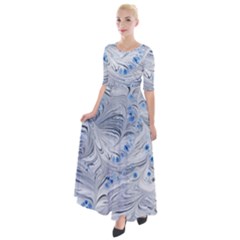 Marbled Paper Mottle Color Movement Half Sleeves Maxi Dress