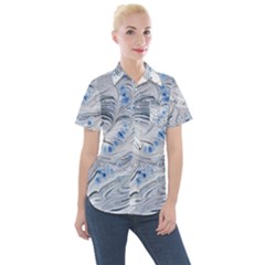 Marbled Paper Mottle Color Movement Women s Short Sleeve Pocket Shirt