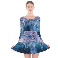 Sea Waves Ocean Water Beach Surf Long Sleeve Velvet Skater Dress