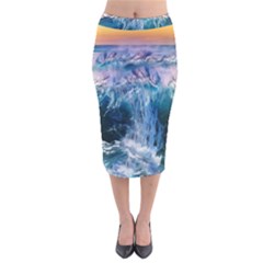 Sea Waves Ocean Water Beach Surf Velvet Midi Pencil Skirt by Pakrebo