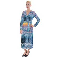 Sea Waves Ocean Water Beach Surf Velvet Maxi Wrap Dress by Pakrebo