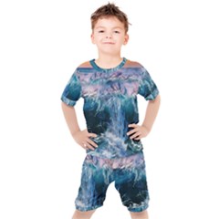 Sea Waves Ocean Water Beach Surf Kids  Tee And Shorts Set by Pakrebo