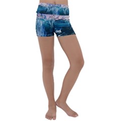 Sea Waves Ocean Water Beach Surf Kids  Lightweight Velour Yoga Shorts by Pakrebo