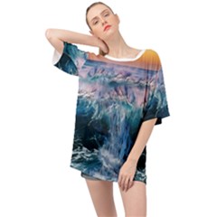 Sea Waves Ocean Water Beach Surf Oversized Chiffon Top