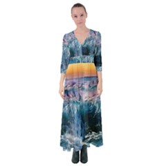 Sea Waves Ocean Water Beach Surf Button Up Maxi Dress