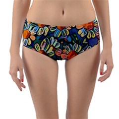 Daisies Flowers Colorful Garden Reversible Mid-waist Bikini Bottoms by Pakrebo