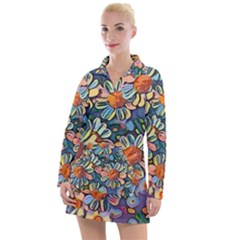 Daisies Flowers Colorful Garden Women s Long Sleeve Casual Dress