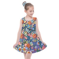 Daisies Flowers Colorful Garden Kids  Summer Dress by Pakrebo