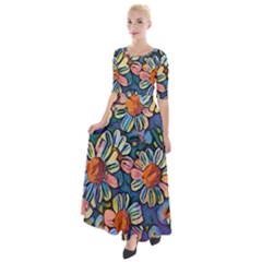 Daisies Flowers Colorful Garden Half Sleeves Maxi Dress