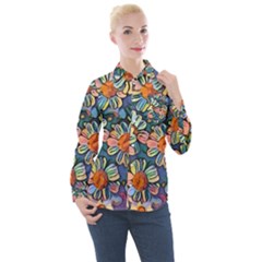 Daisies Flowers Colorful Garden Women s Long Sleeve Pocket Shirt