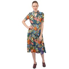 Daisies Flowers Colorful Garden Keyhole Neckline Chiffon Dress