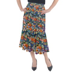 Daisies Flowers Colorful Garden Midi Mermaid Skirt