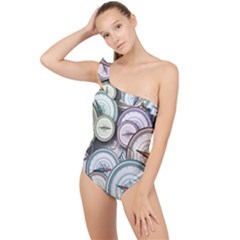 Compass Direction North South East Frilly One Shoulder Swimsuit by Pakrebo