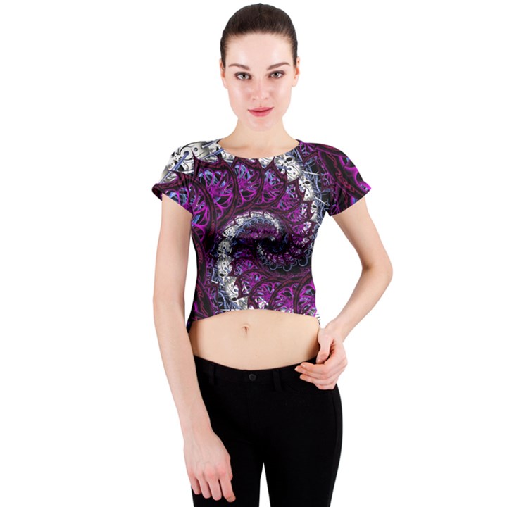 Fractal Background Swirl Art Skull Crew Neck Crop Top